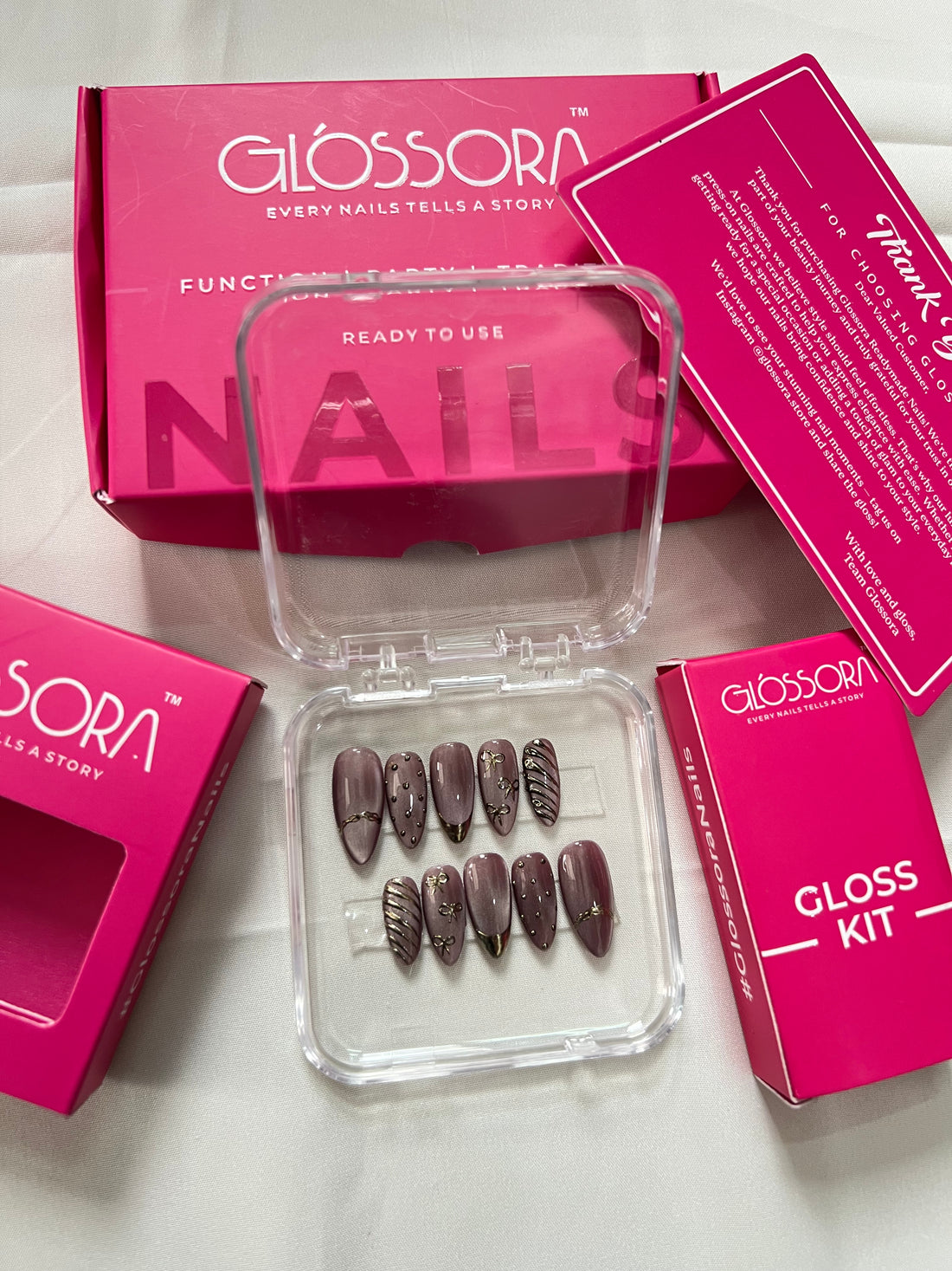 Scarlet Romance – Glossora Red & Nude Press-On Nails with 3D Floral Accent