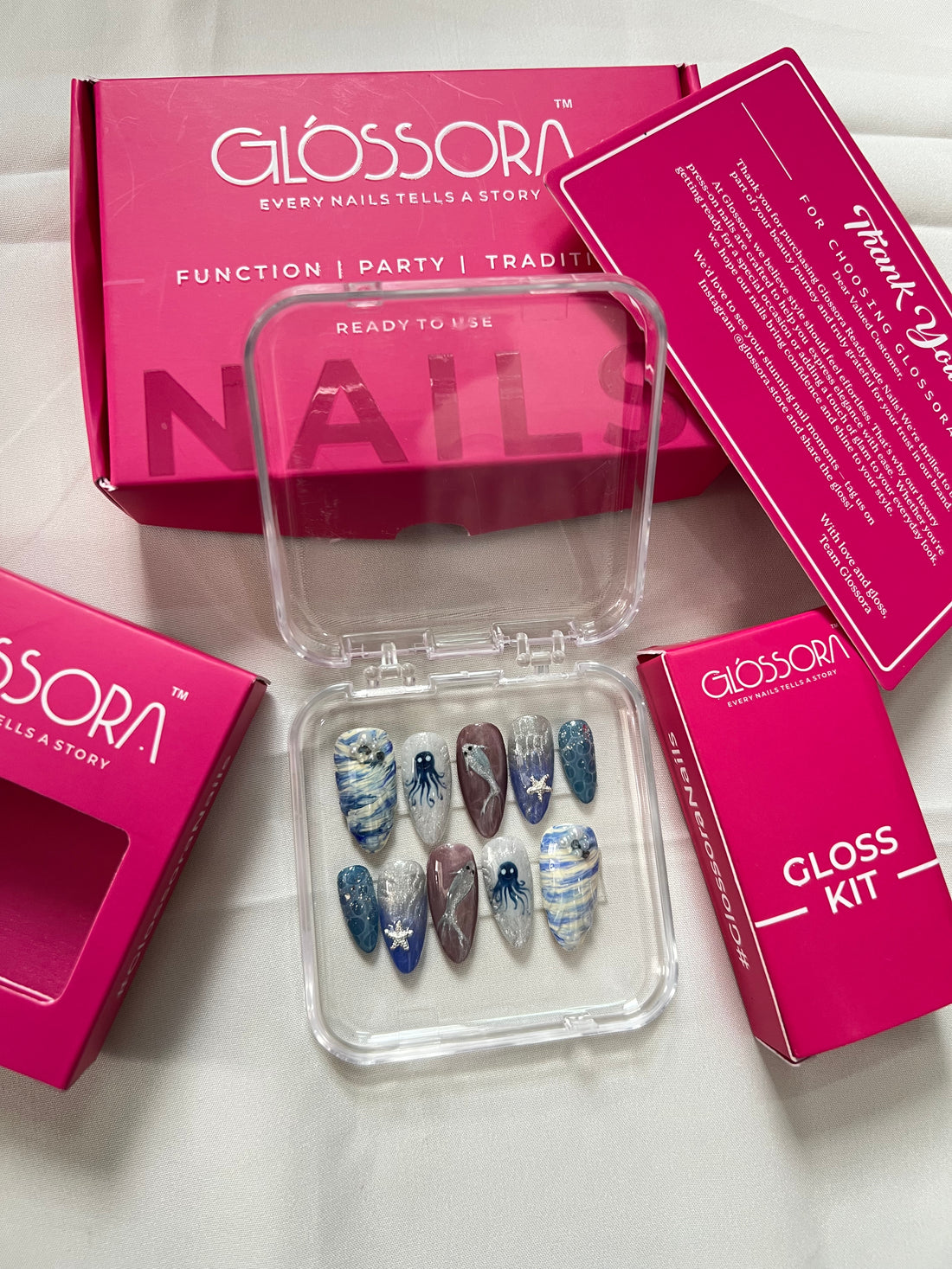 Ocean Dream Press-On Nails – Blue & Silver Mermaid Set