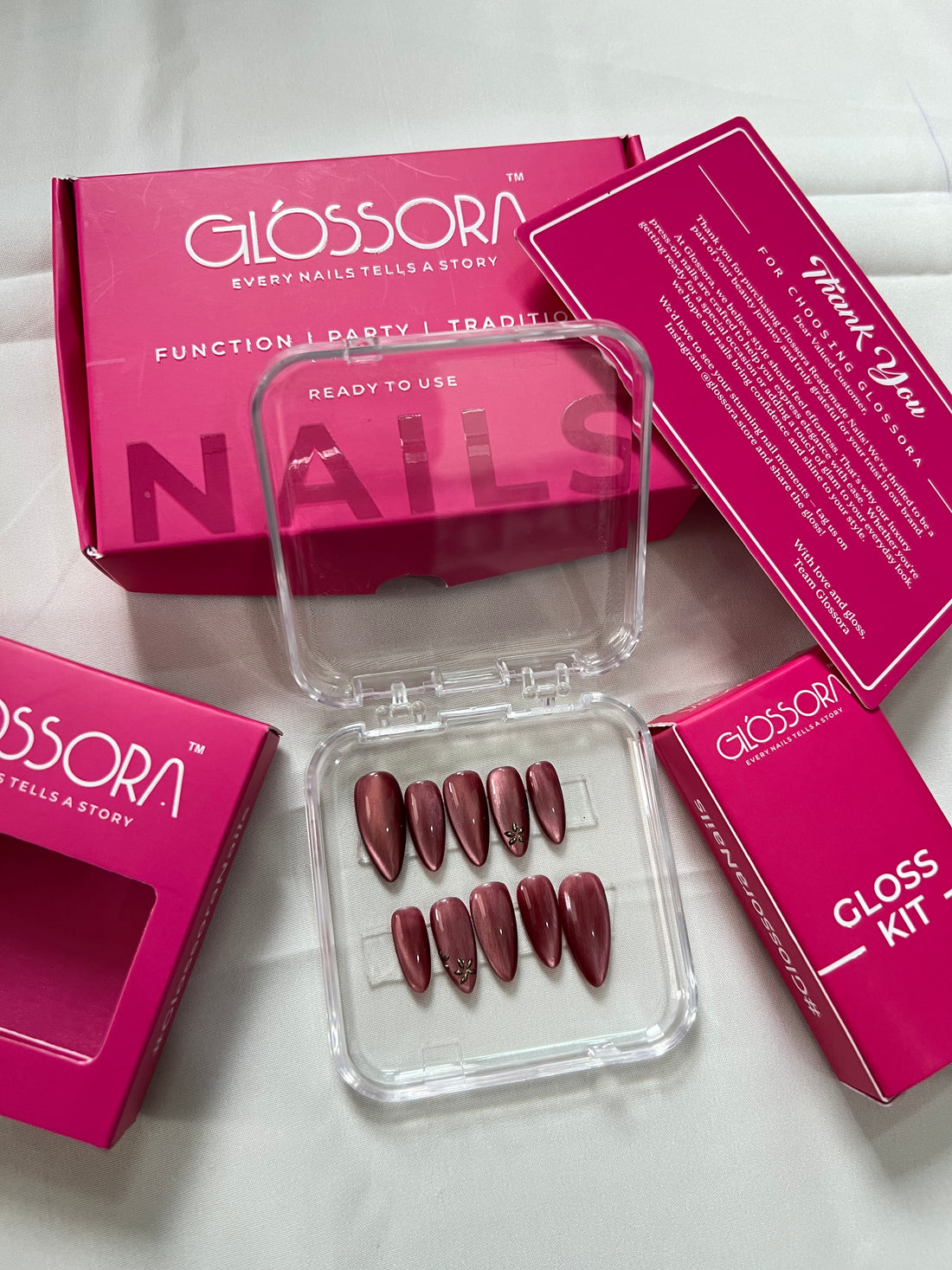 Rose Chrome Press-On Nails – Metallic Shine Almond Set