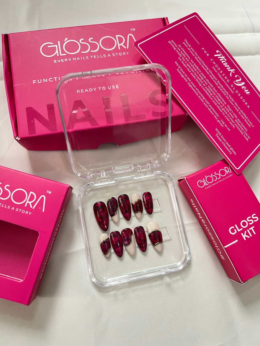 Wine Elegance Press-On Nails – Burgundy & Nude French Set