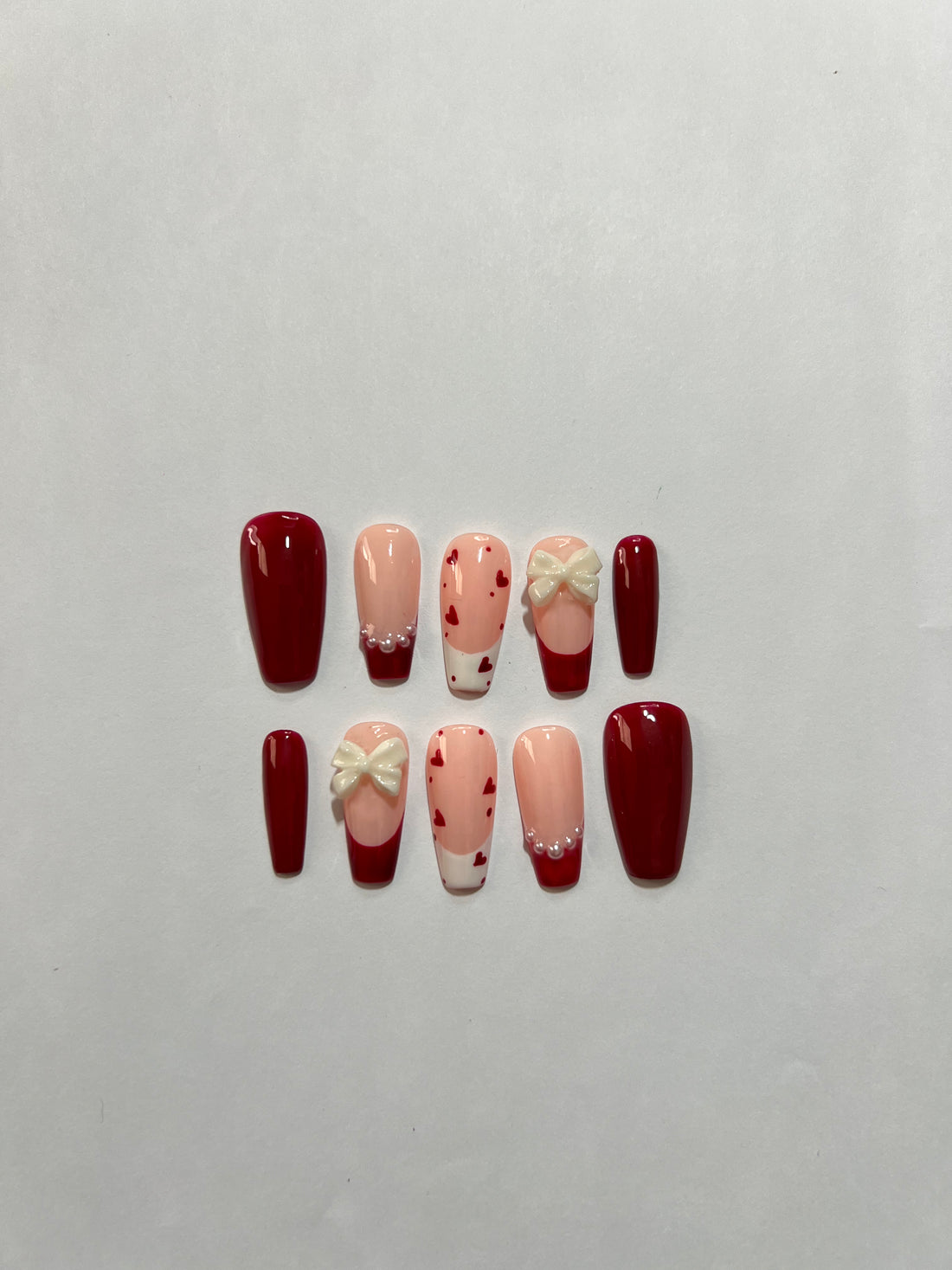 Scarlet Romance – Glossora Red & Nude Press-On Nails with 3D Floral Accent