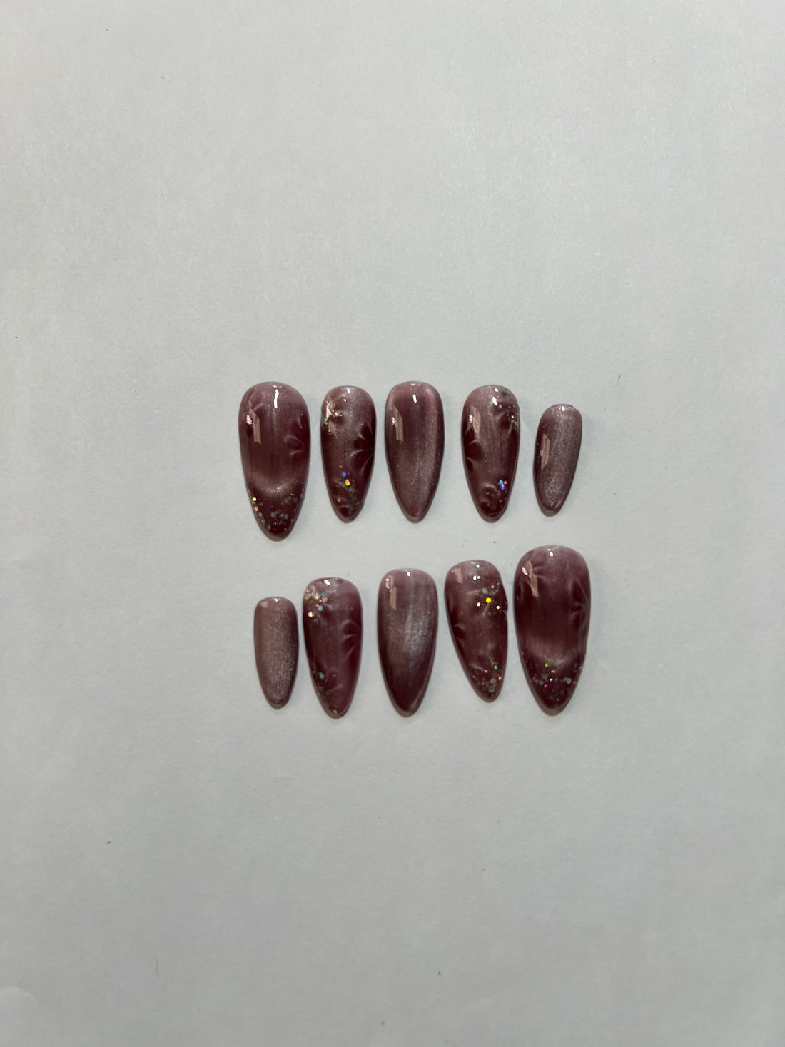 Smoky Mauve Marble Press-On Nails with Subtle Glitter