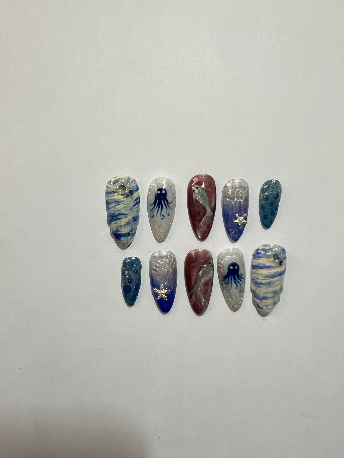 Ocean Dream Press-On Nails – Blue & Silver Mermaid Set