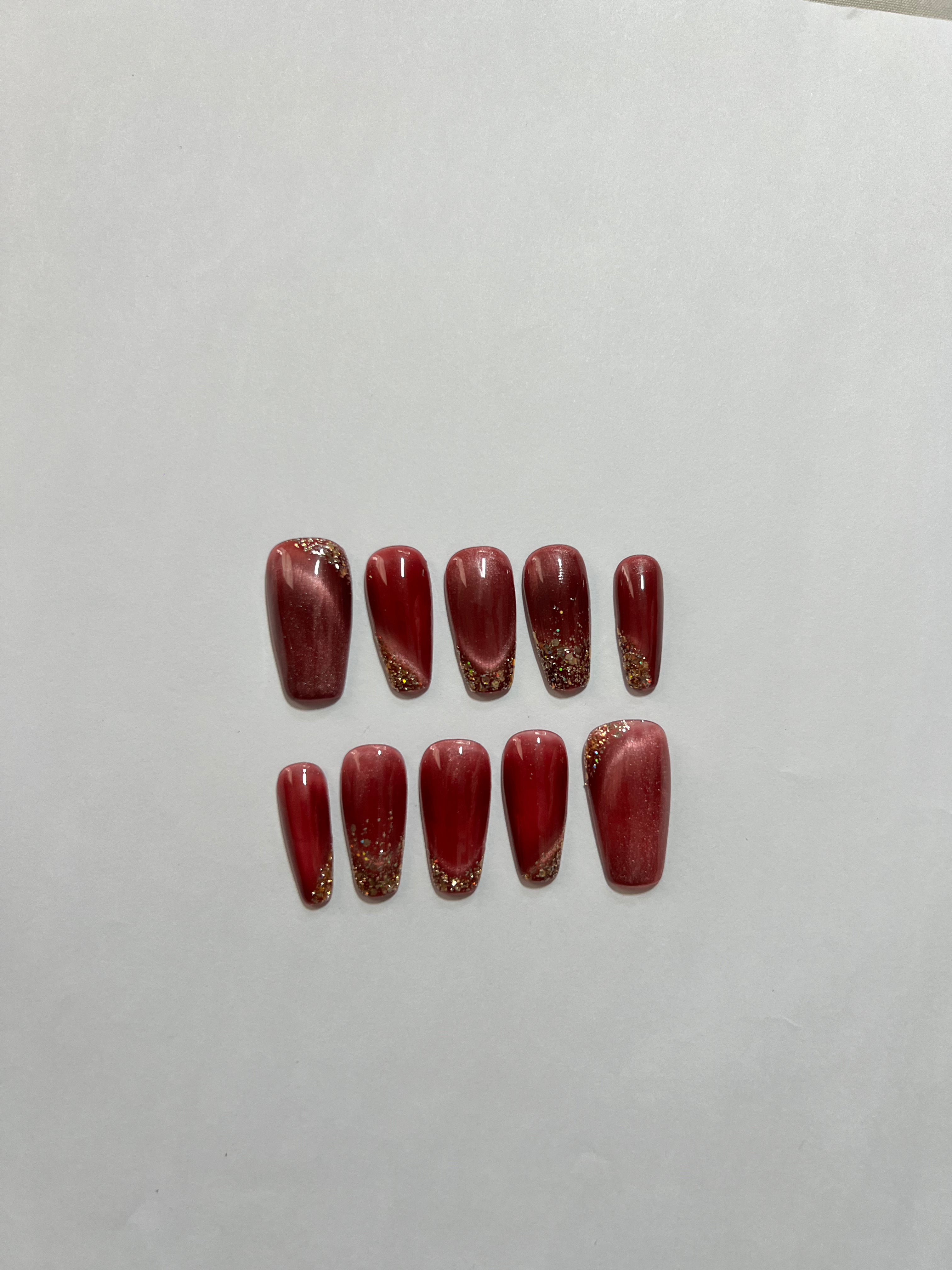 Glossora Burgundy Glitter Ombre Press-On Nails – Luxe Shimmer Manicure Set