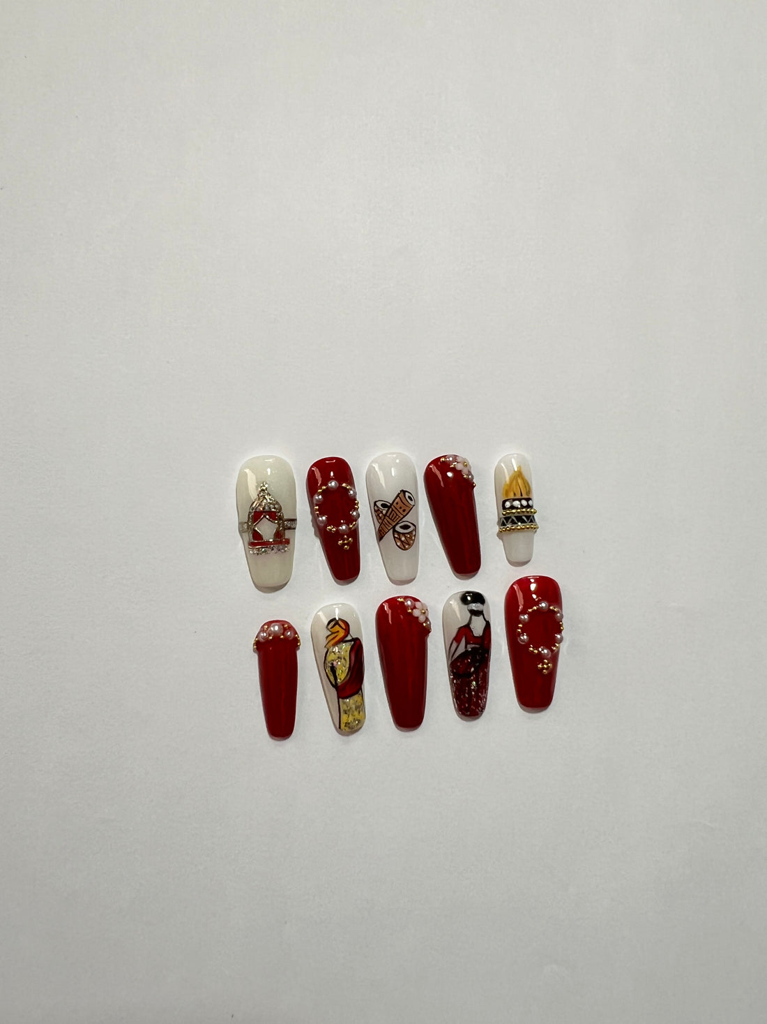 Regal Heritage Press-On Nails – Maroon & Gold Indian Art Set