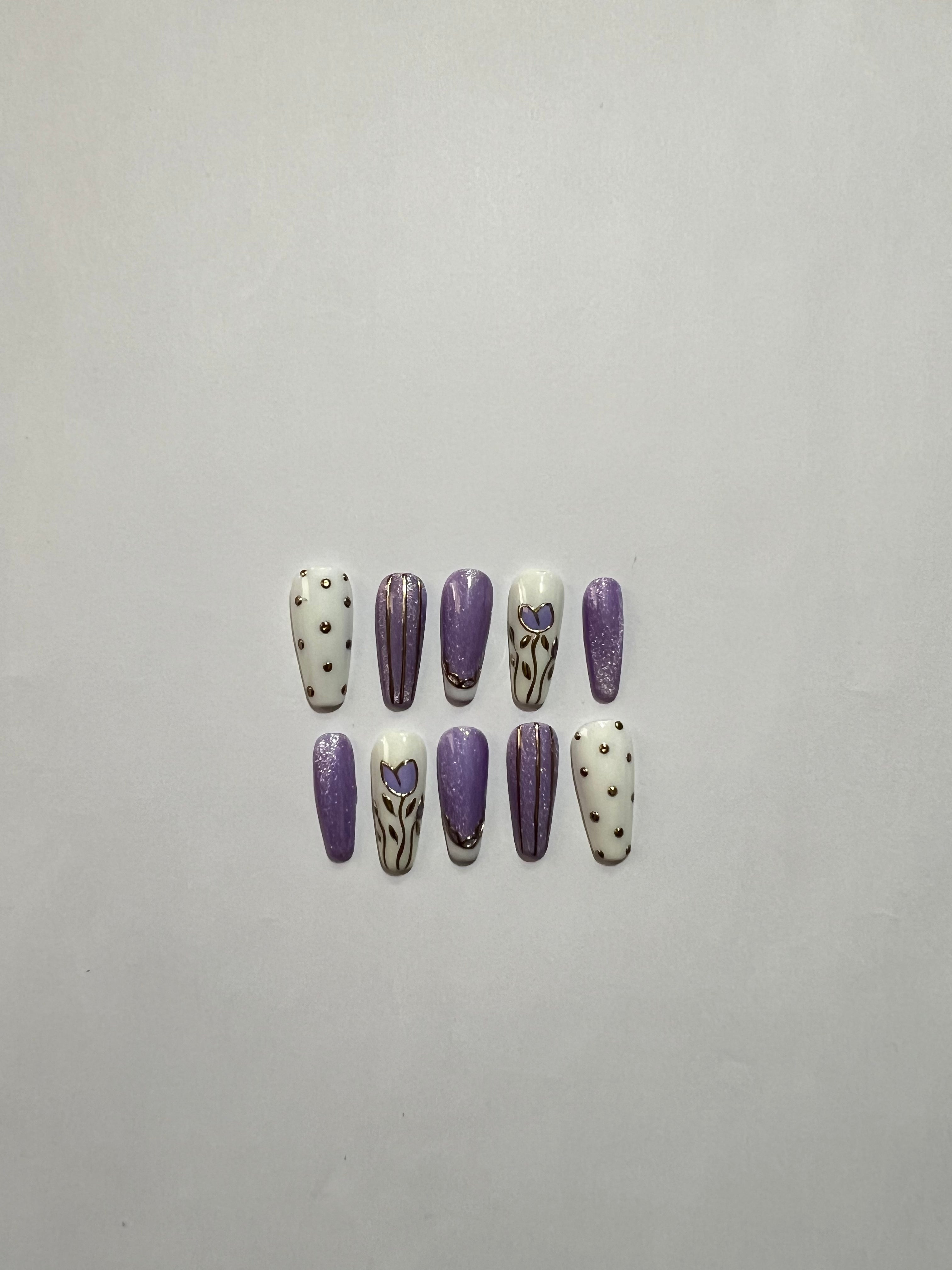 Glossora Lavender Butterfly Press-On Nails – Glitter & Stud Accent Manicure