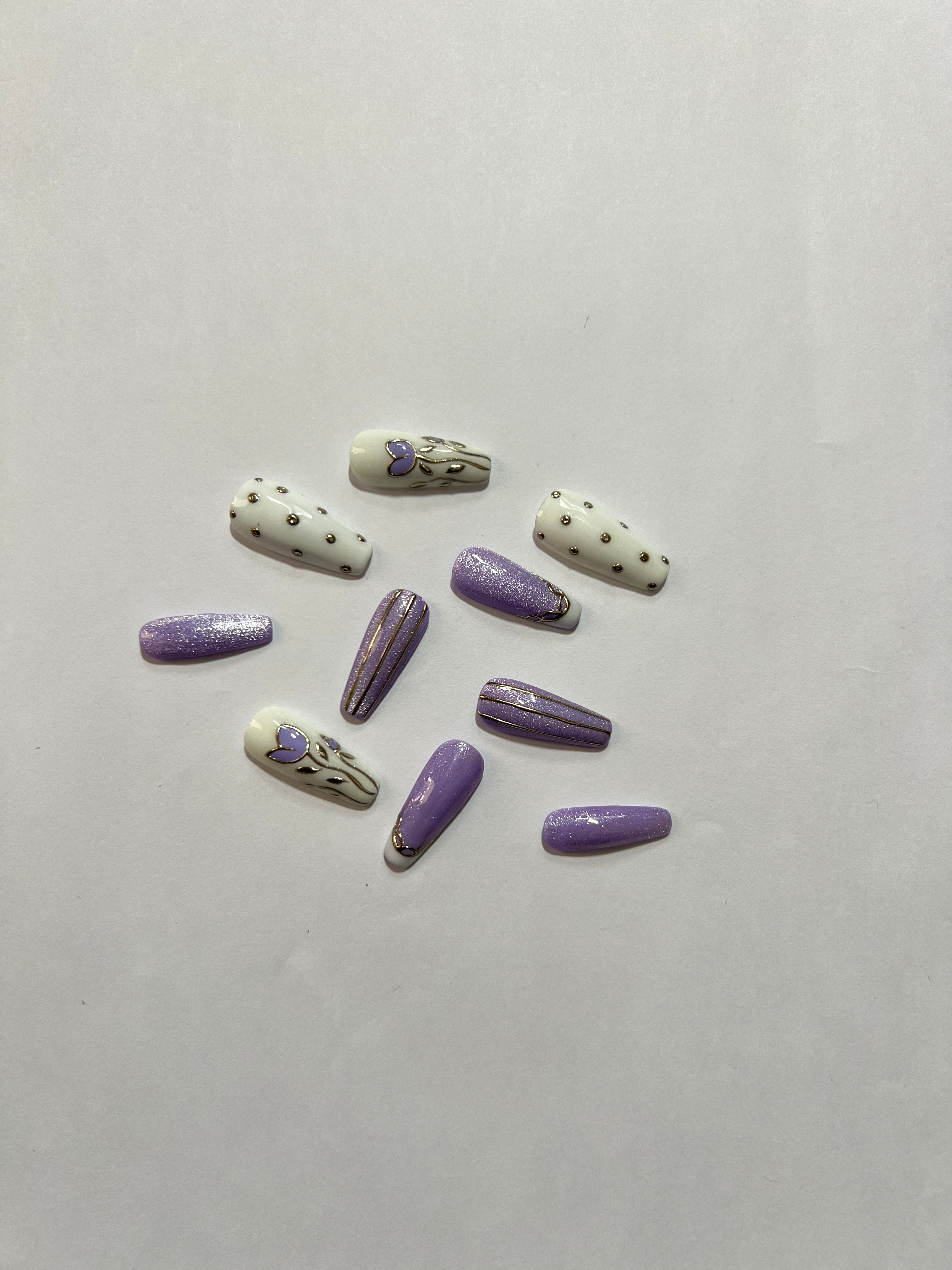 Glossora Lavender Butterfly Press-On Nails – Glitter & Stud Accent Manicure