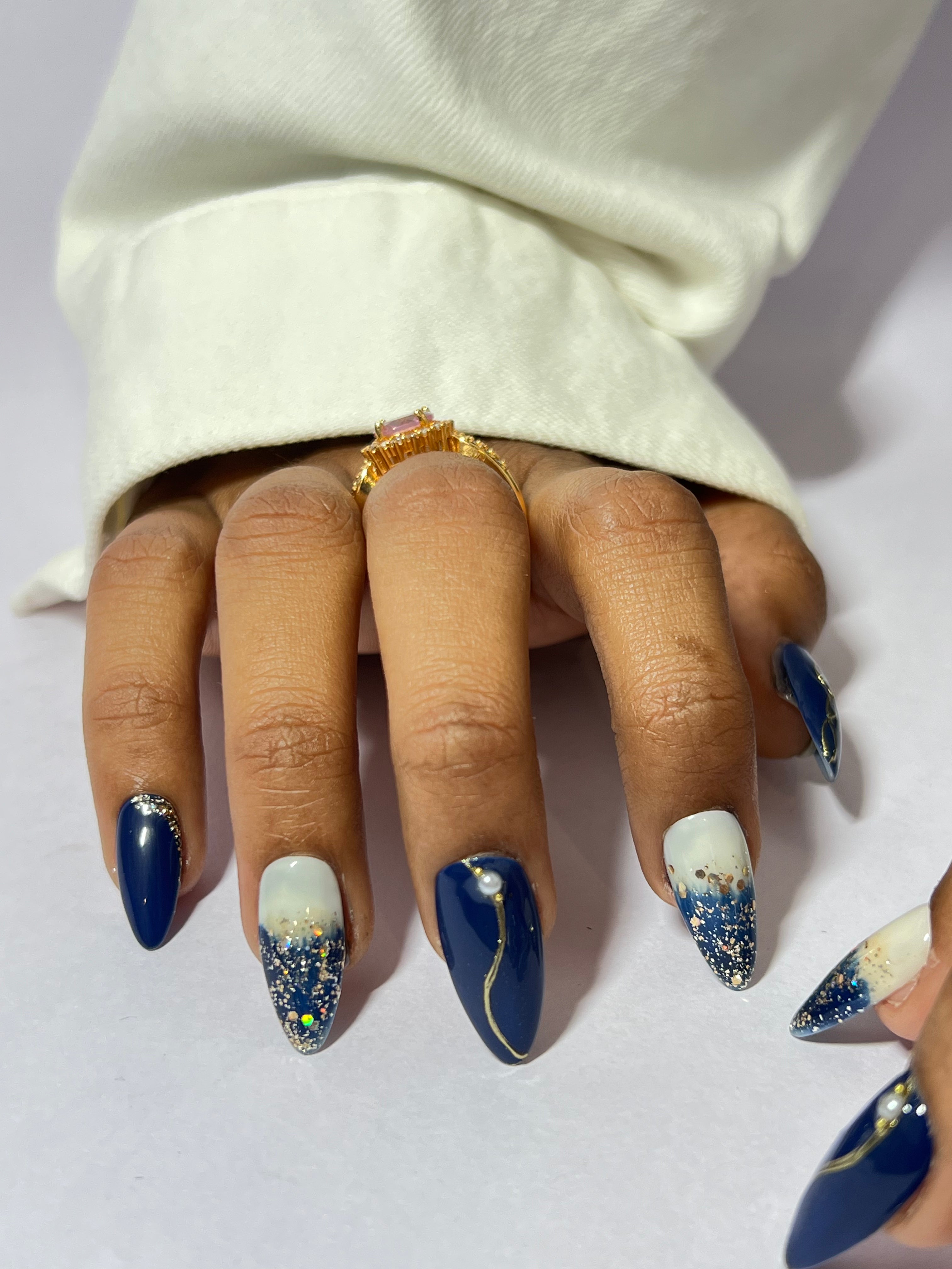 Celestial Navy Press On Nails