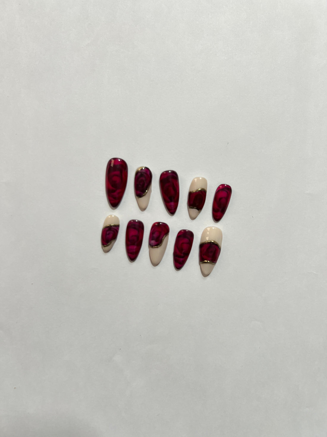 Wine Elegance Press-On Nails – Burgundy & Nude French Set
