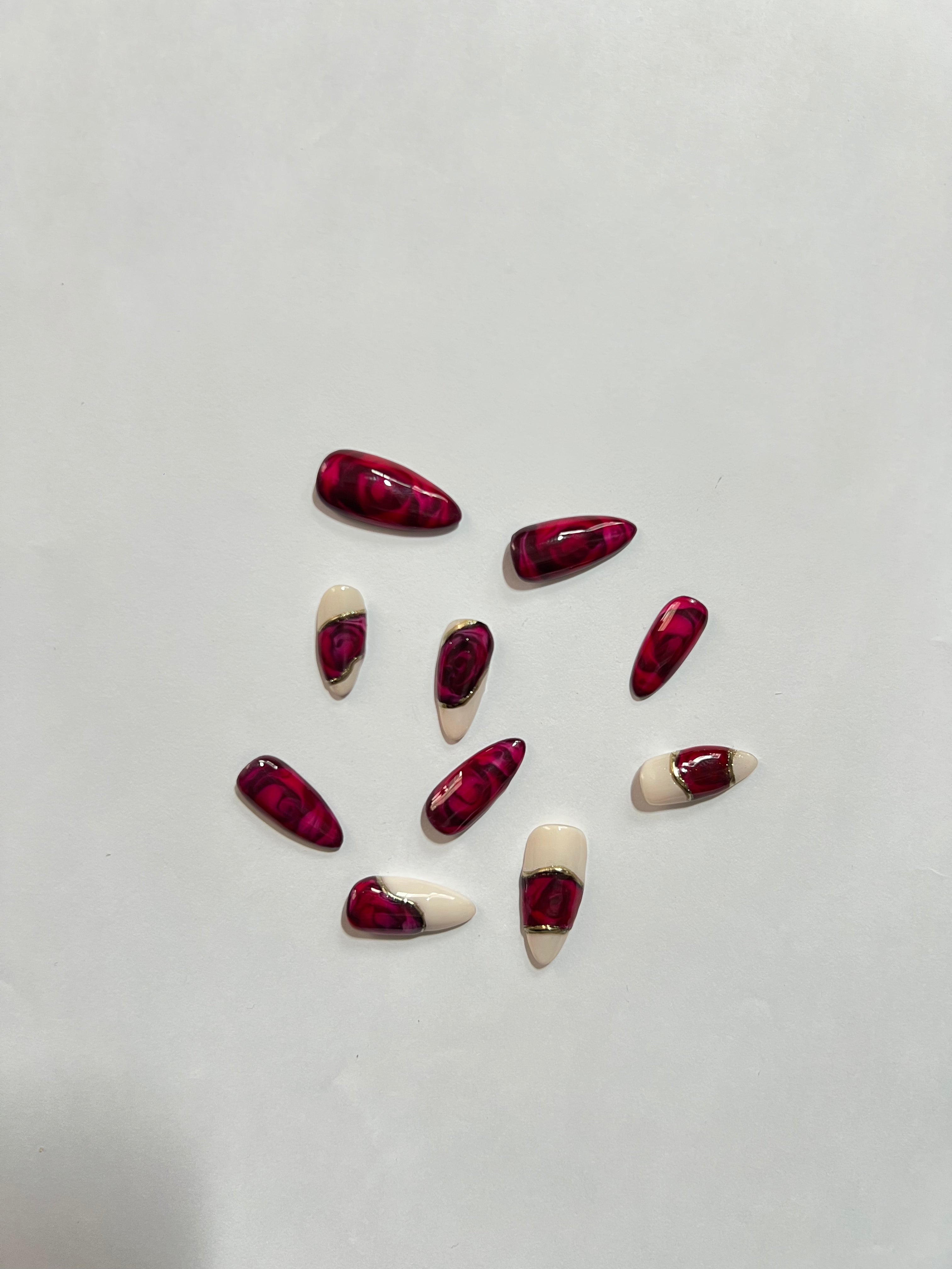 Wine Elegance Press-On Nails – Burgundy & Nude French Set