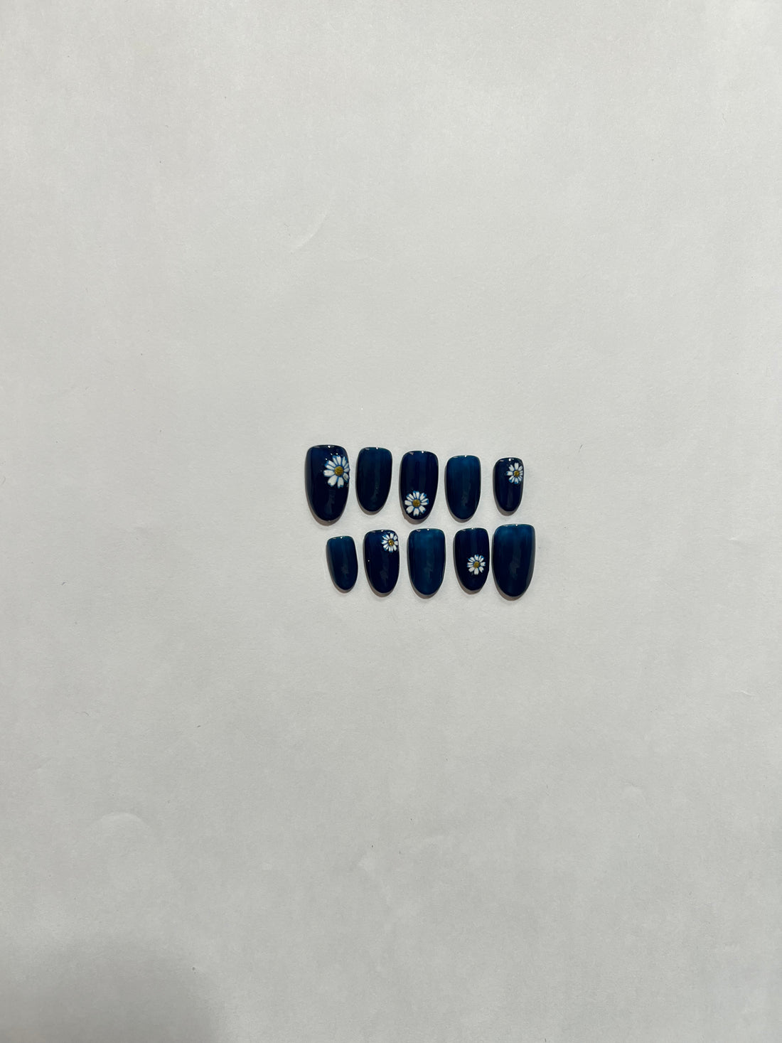 Glossora Navy Daisy Press-On Nails – Minimal Floral Chic Manicure