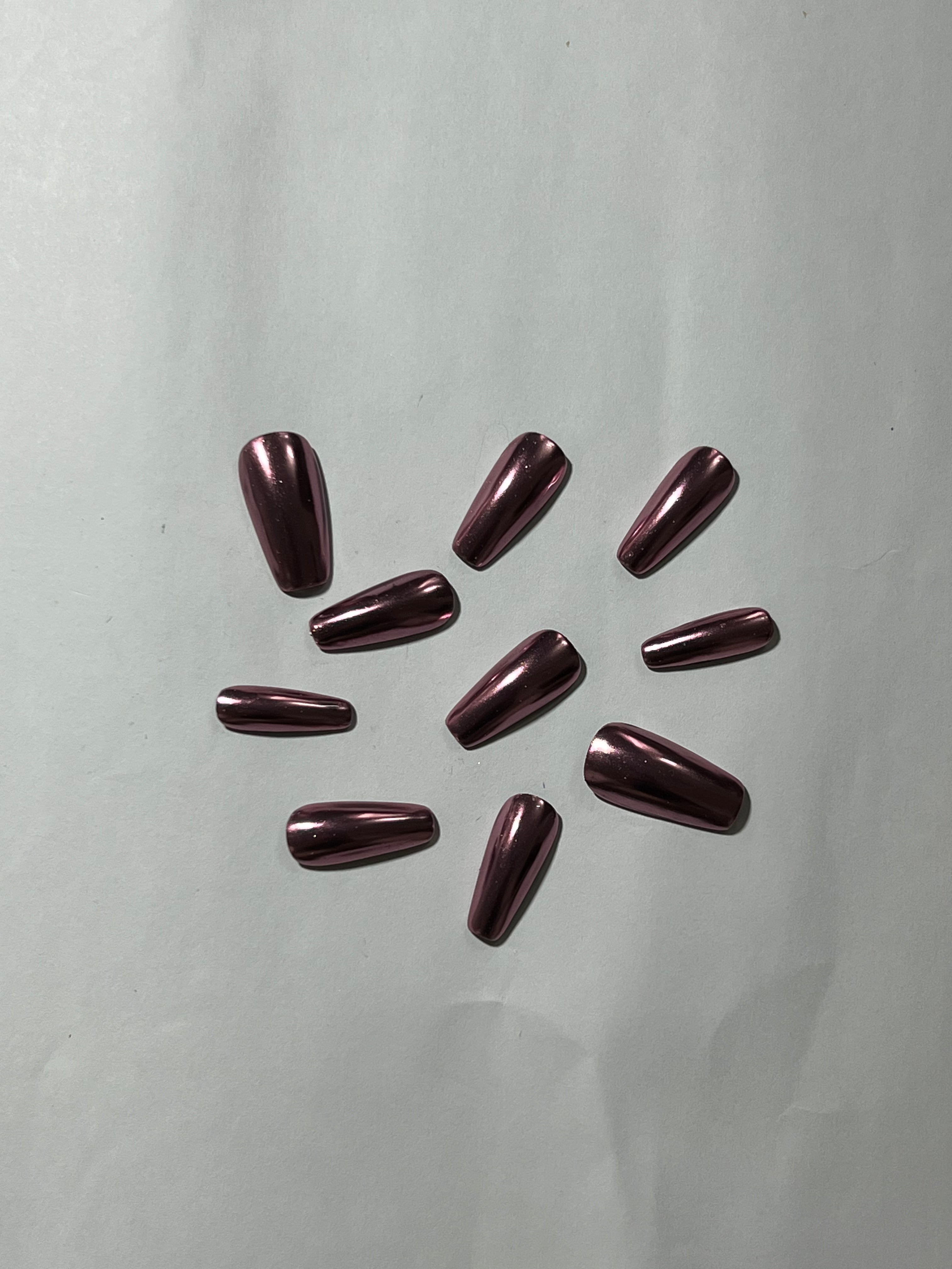 Midnight Wine Chrome Press-On Nails
