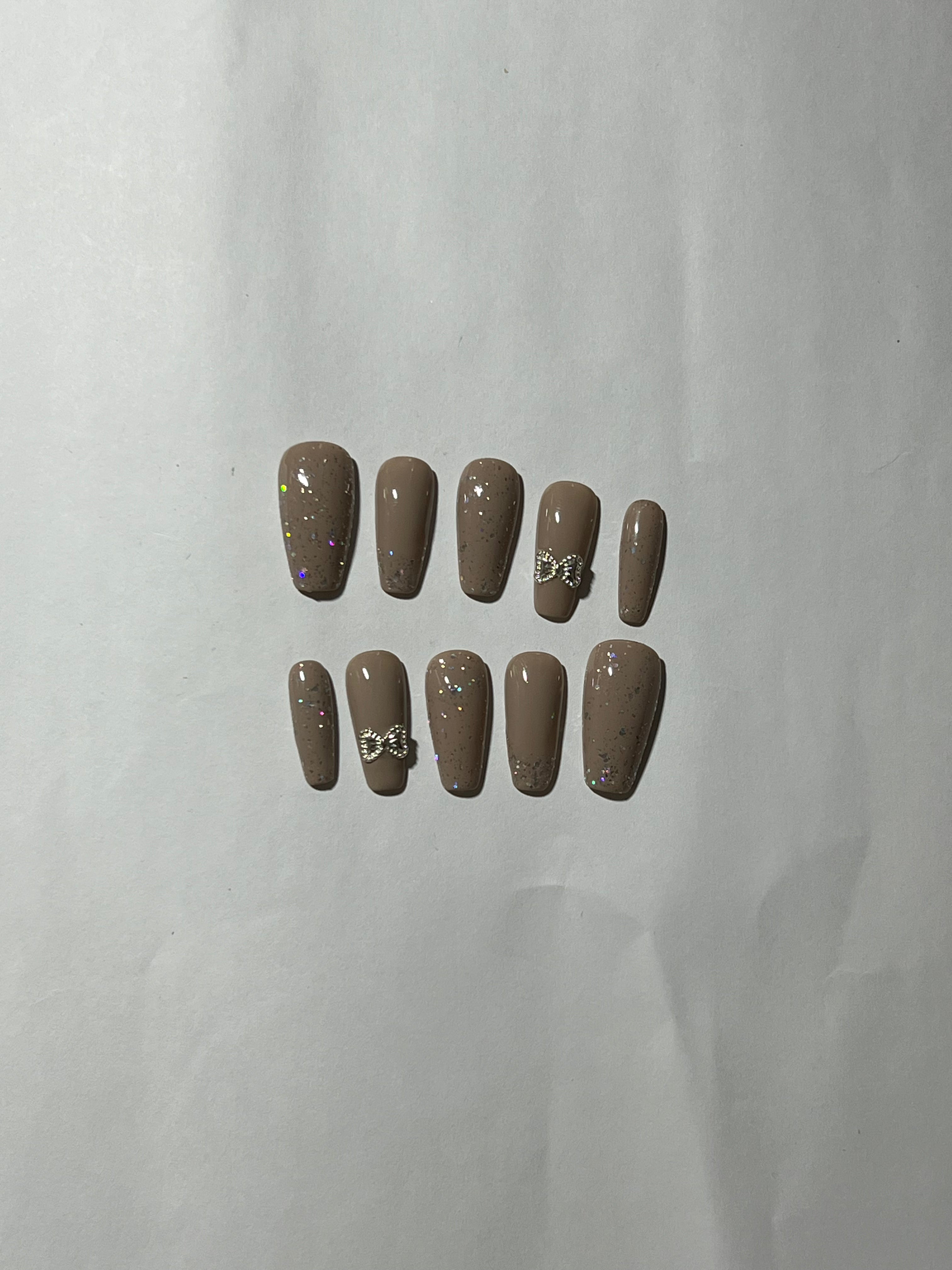 ✨ Elegant Mocha Sparkle Press-On Nails