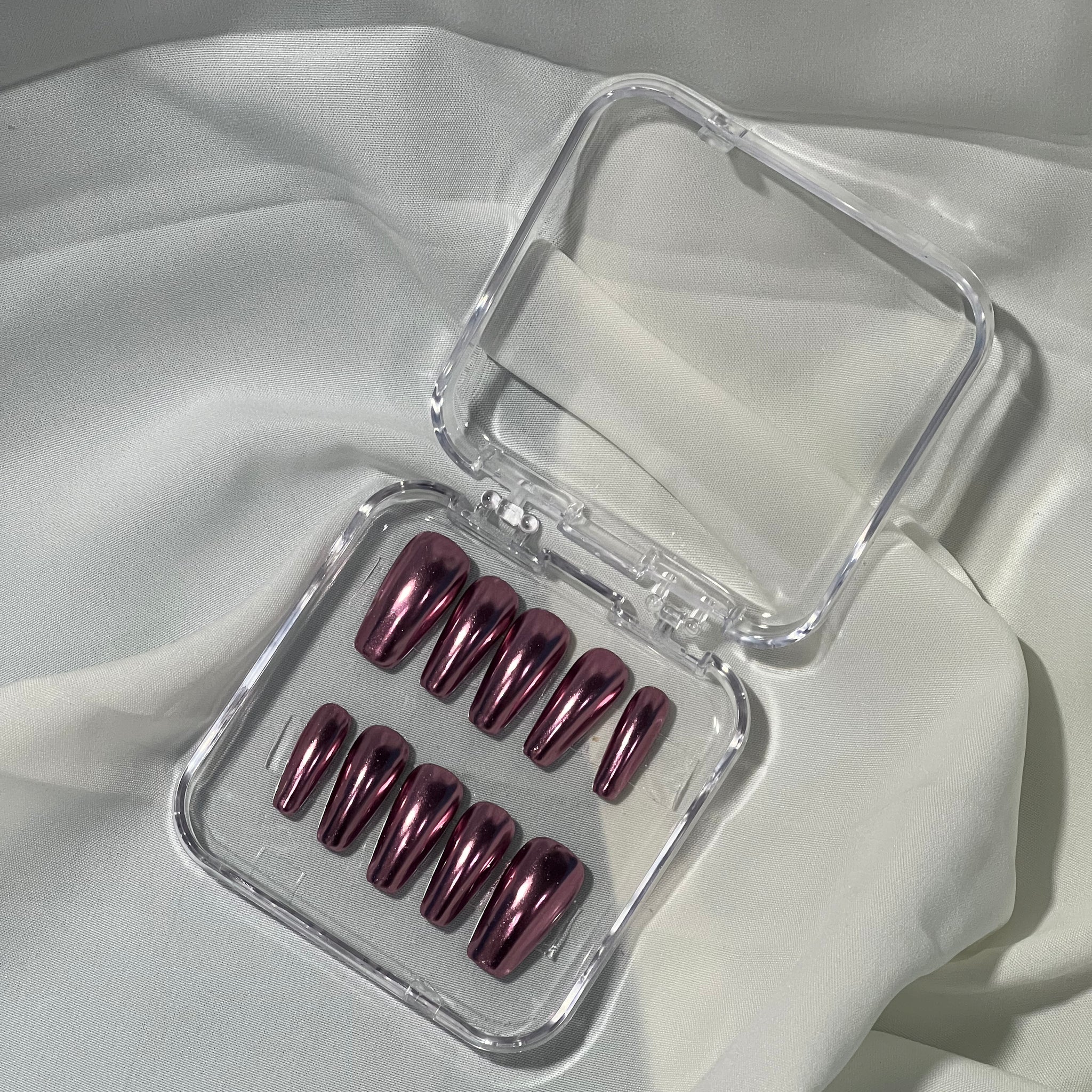 Midnight Wine Chrome Press-On Nails