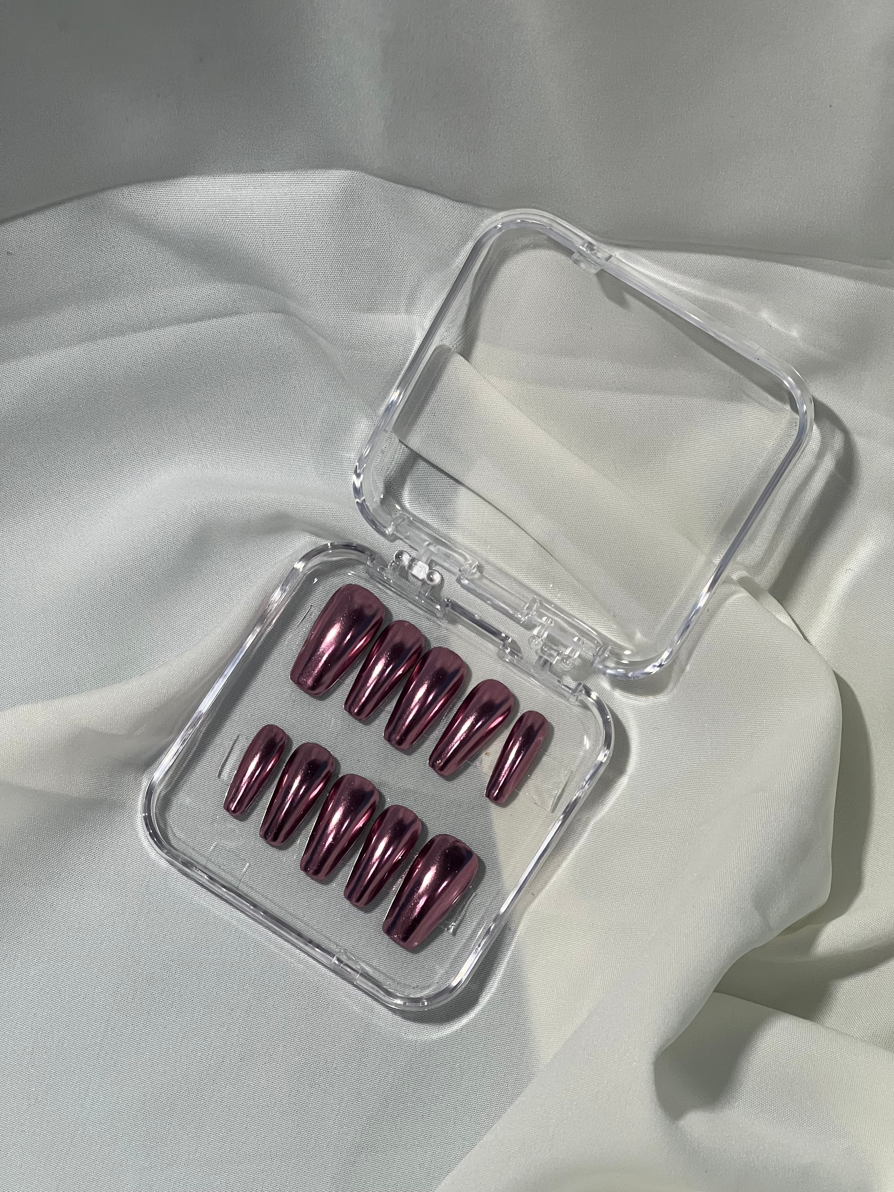 Midnight Wine Chrome Press-On Nails