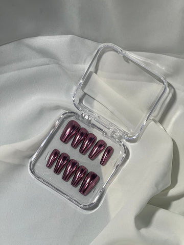 Midnight Wine Chrome Press-On Nails