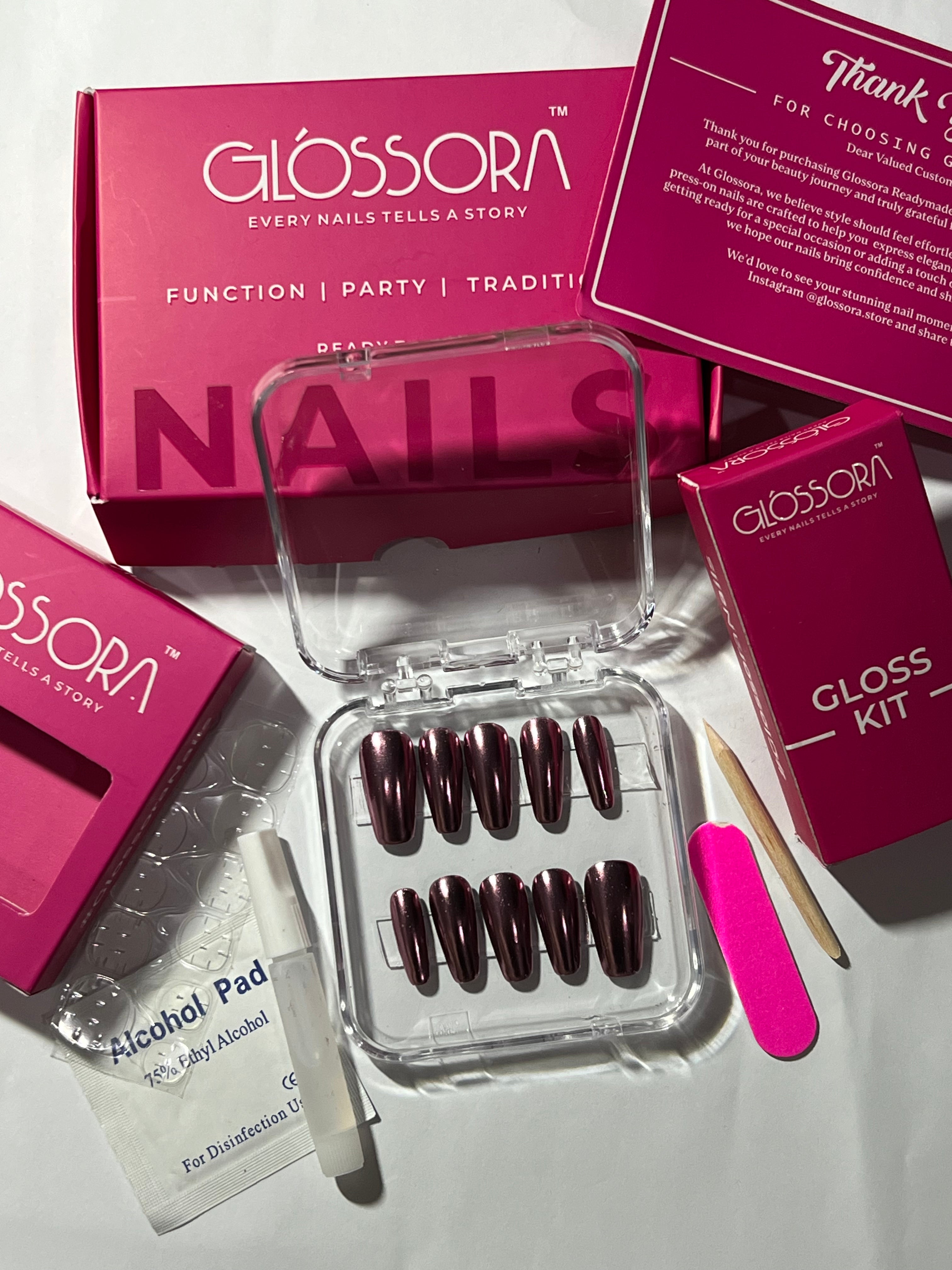 Midnight Wine Chrome Press-On Nails