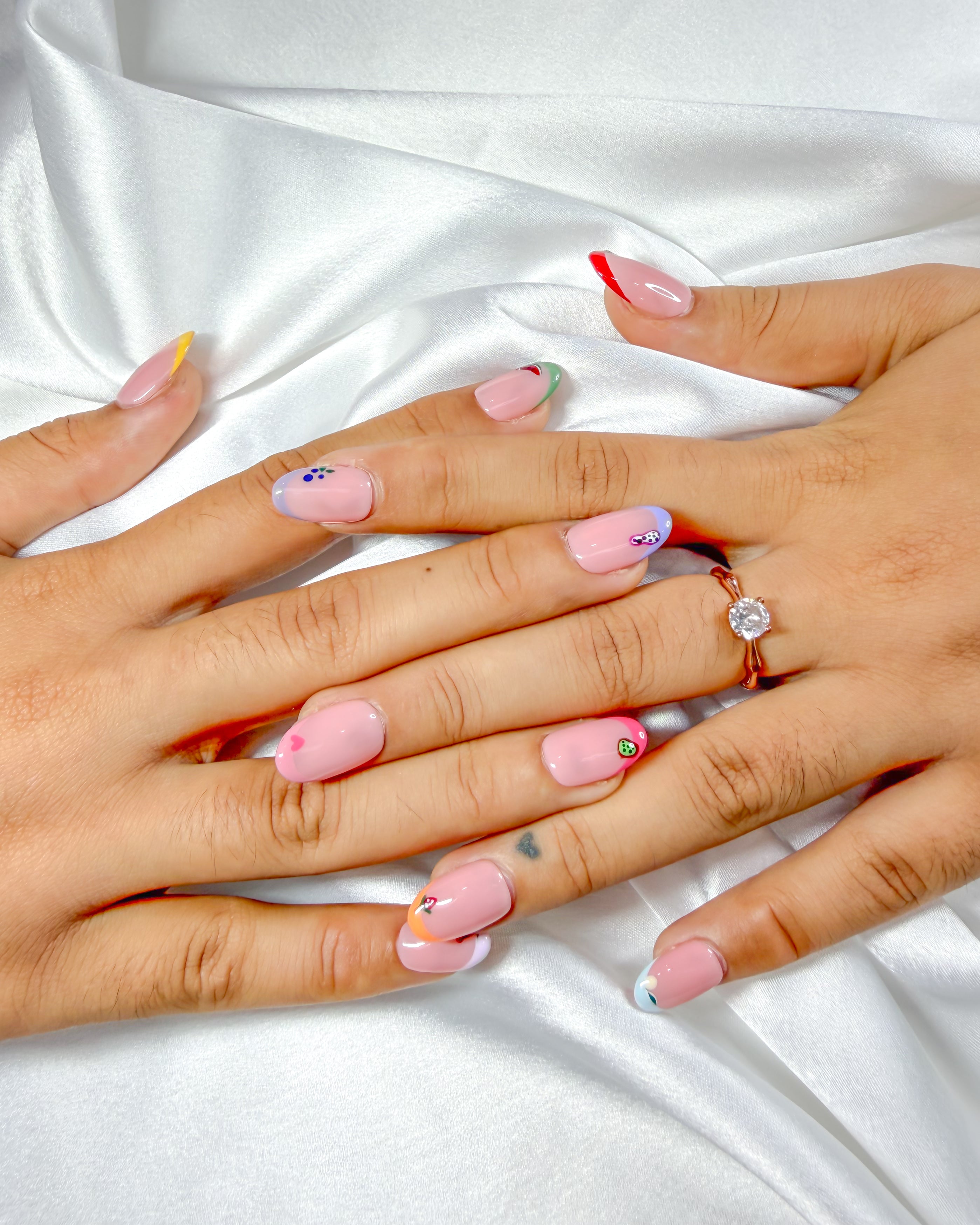Fruity pastel bliss handmade reusable press on nails by Glossora