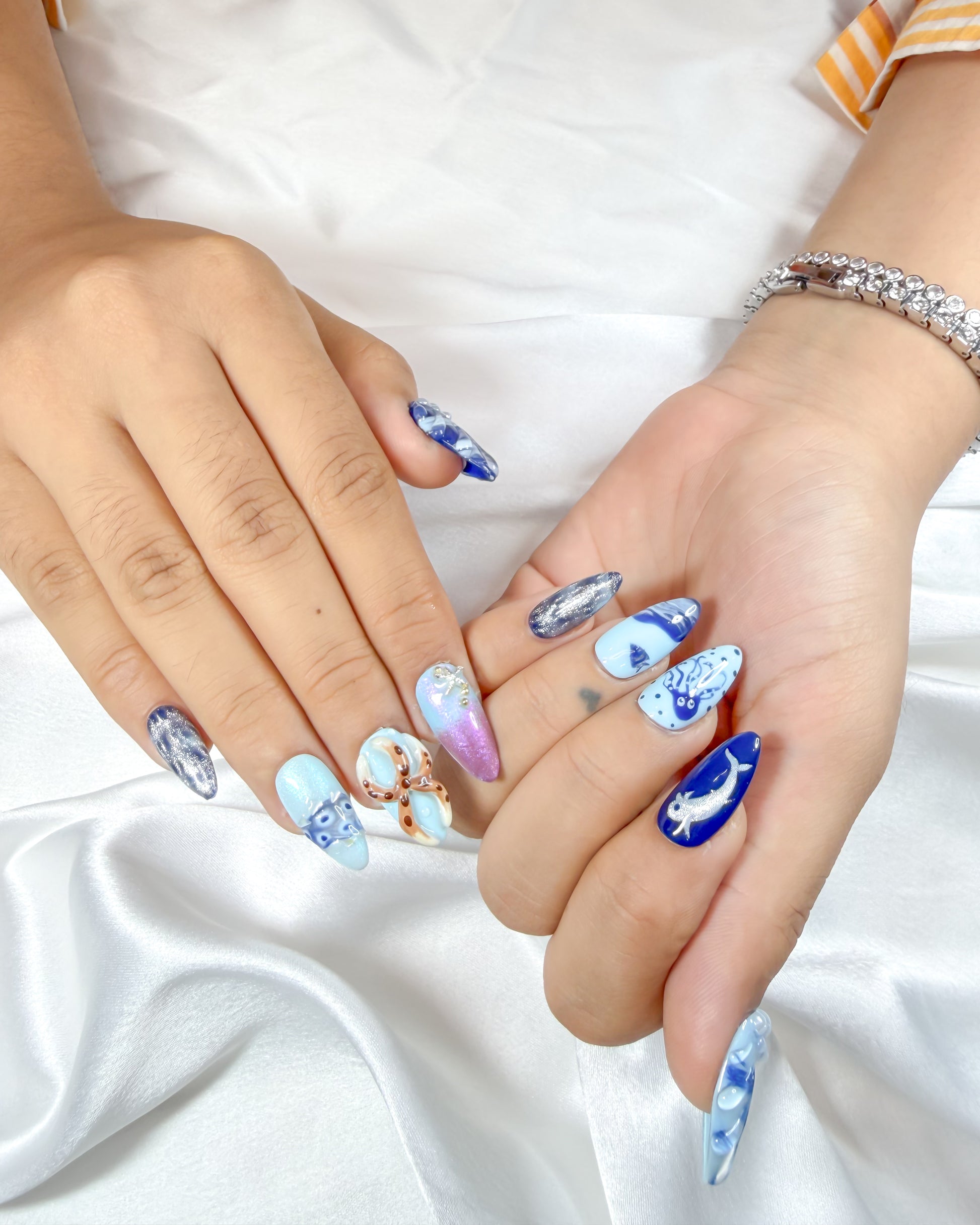 Nautical charm art handmade reusable press on nails by Glossora