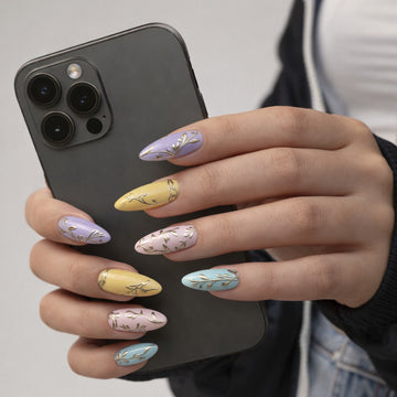 Pastel Bloom Press-On Nails – Lilac, Lemon & Floral Elegance