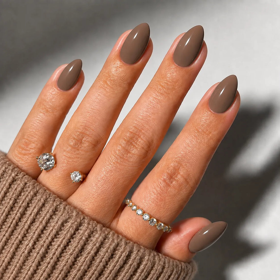 Mocha Mousse handmade reusable press on nails in almond shape