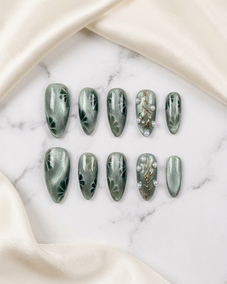 Smoky mauve marble handmade reusable press on nails
