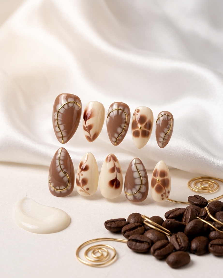 Metallic marble gold handmade reusable press on nails by Glossora